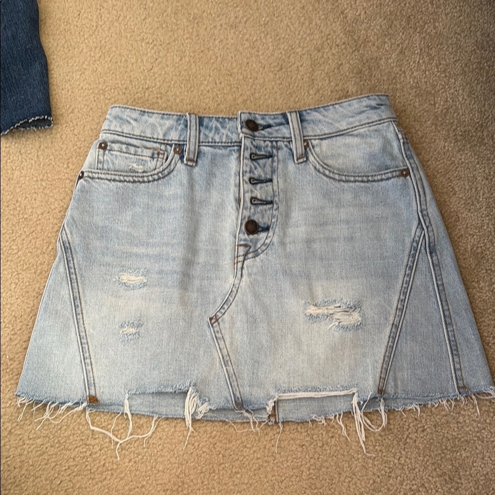 We The Free Light Blue Frayed Mini Skirt